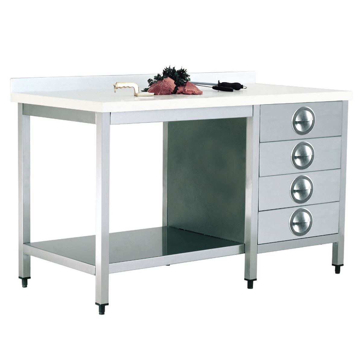 Polyethylene Top Table Lower Shelf with Four Drawer