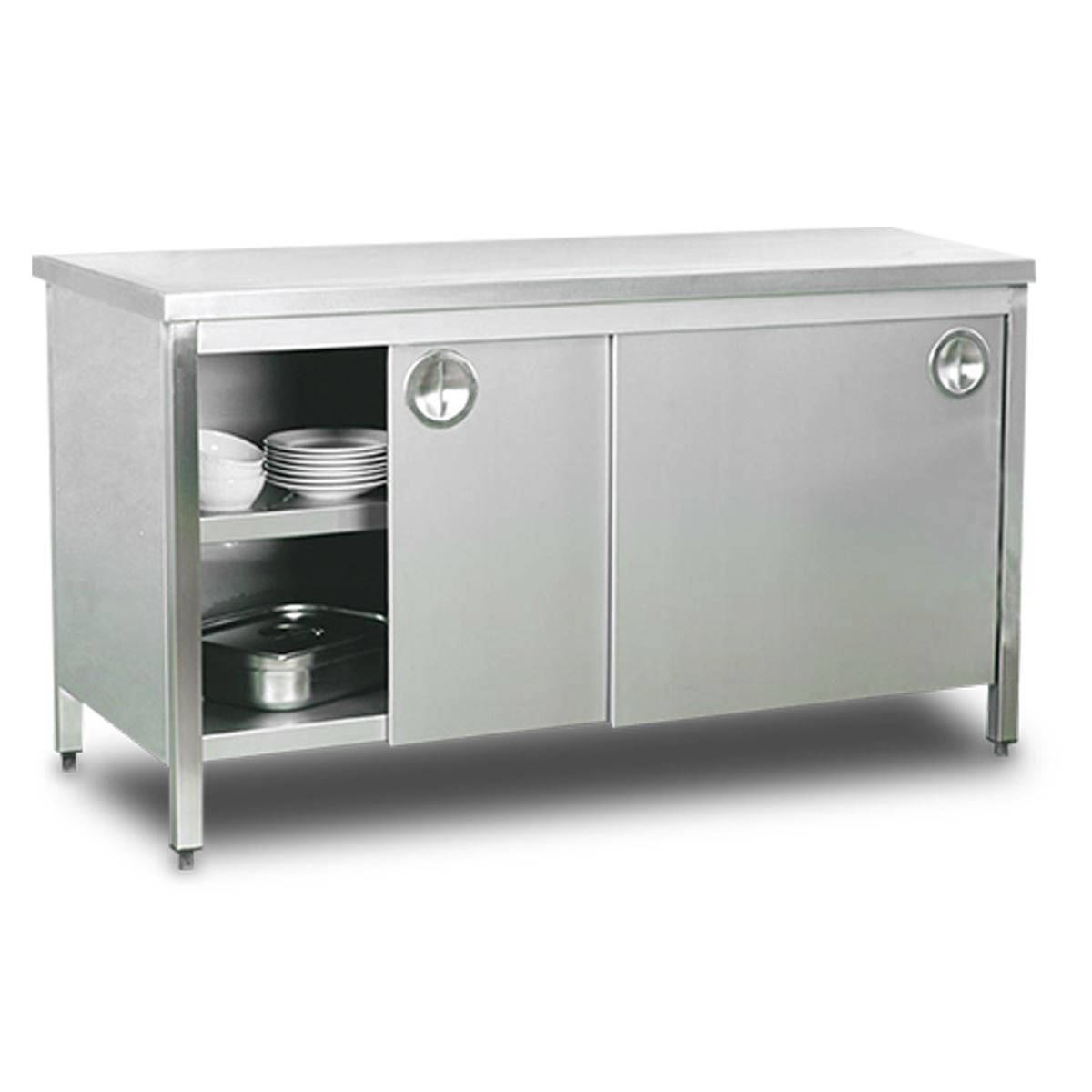 Service Table with Intermediate Shelf Sliding Doors